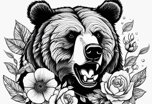 one bear roaring second bear normal 
flowers leaves tattoo idea