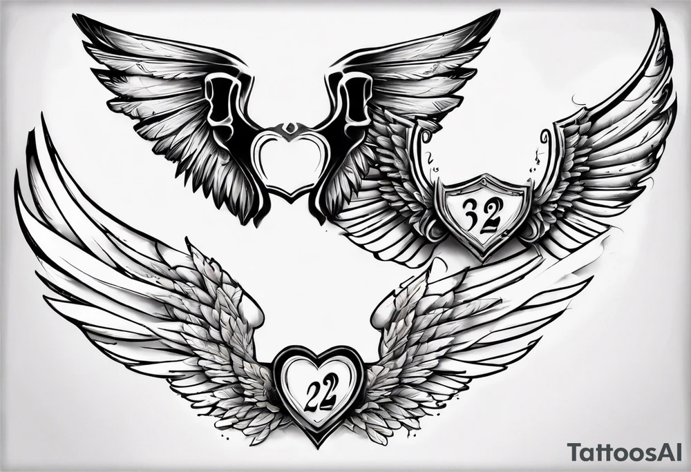 Wings with the dates (1) 09/12/2012 and (2) 24/10/2023 in between the wings tattoo idea