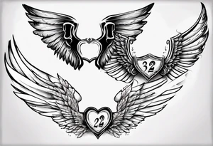 Wings with the dates (1) 09/12/2012 and (2) 24/10/2023 in between the wings tattoo idea