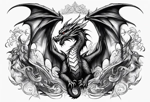Family of five dragons with wings spread tattoo idea