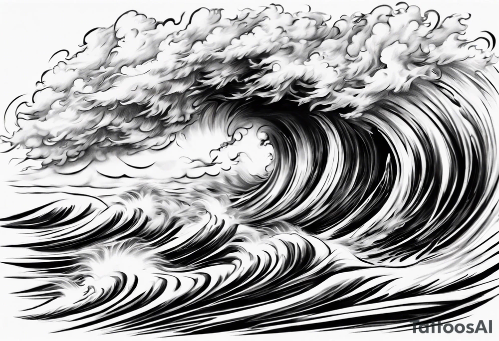 Realisitc depiction of strong wind surging. The style will be of a paint brush tattoo idea