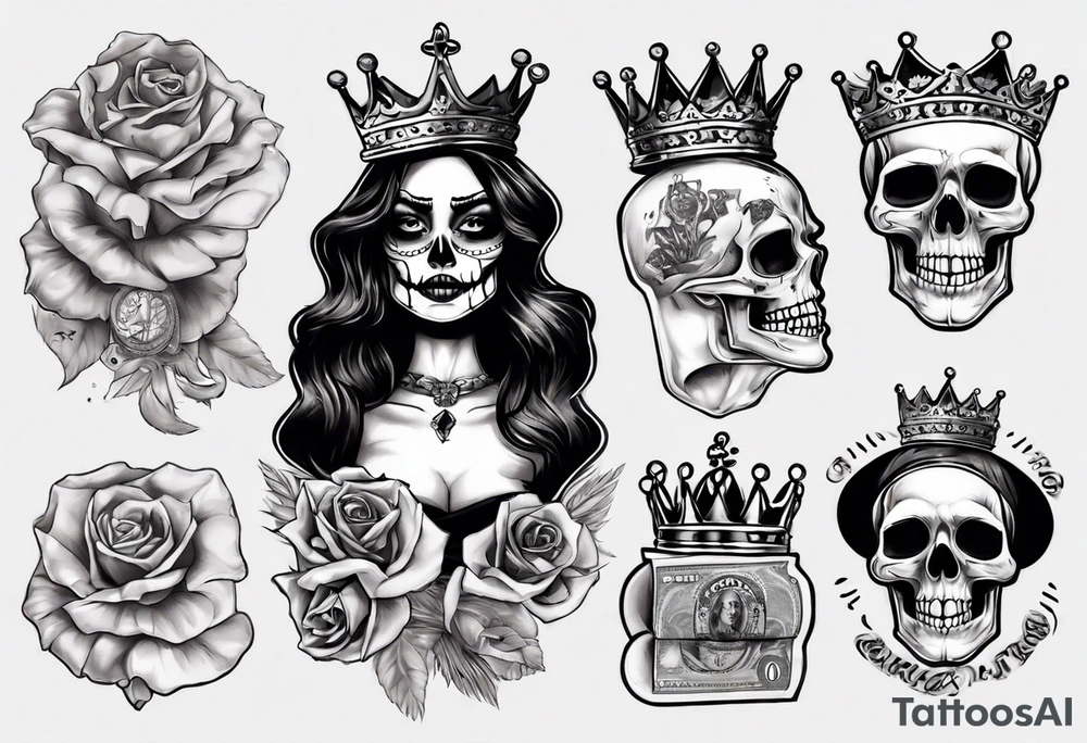 santa la muerta with money and crown
on the card tattoo idea