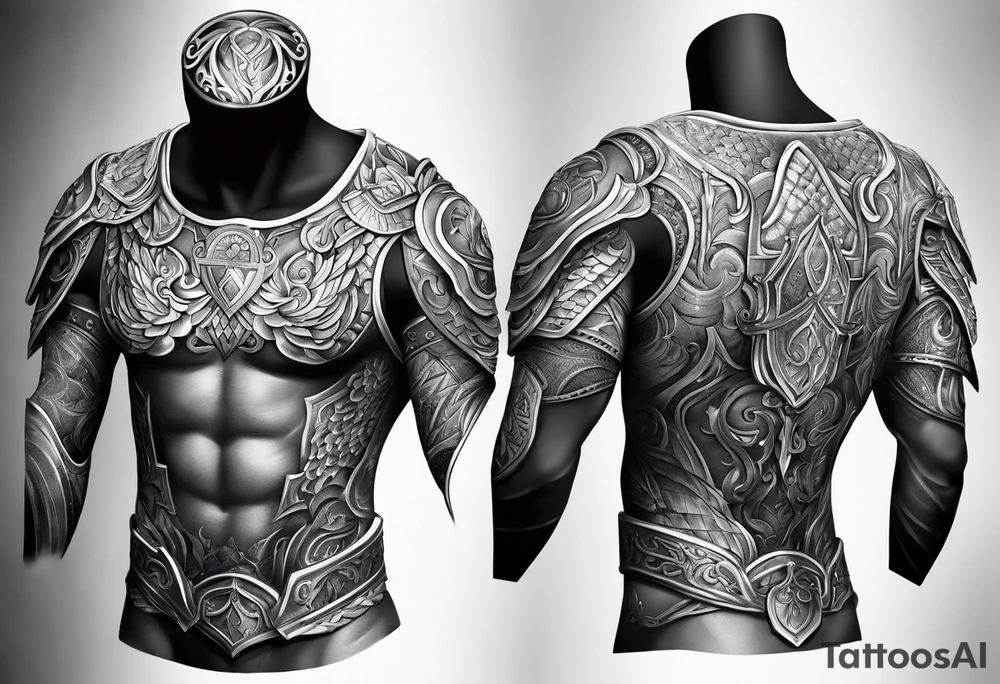 Right Upper arm, pectoral and back armor tattoo idea