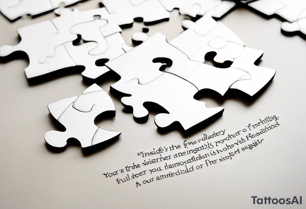 Puzzle Piece: A fine, clean outline with no shading, keeping the design light and elegant. Two pieces connected. 
Handwritten Text: inside the puzzle piece, your sister’s words “to my favorite sister,” carefully preserving the integrity of her handwriting.
This will create a balanced, meaningful design that's simple yet full of emotion—perfect for a small ankle tattoo. tattoo idea