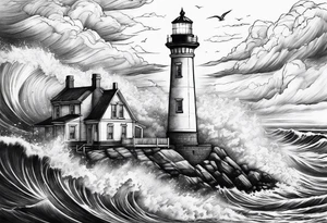 Lighthouse in a storm tattoo idea