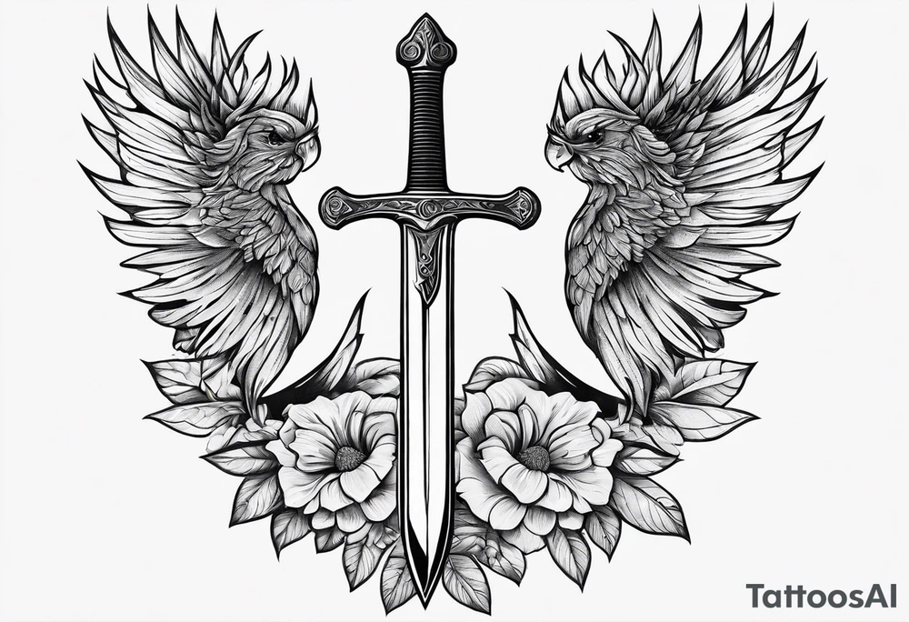 Hand holding dagger outline design no fill tattoo idea