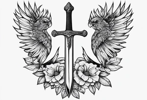 Hand holding dagger outline design no fill tattoo idea
