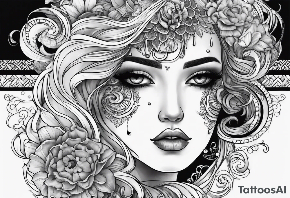 Medusas half face. The other half is a beautiful girl crying tattoo idea