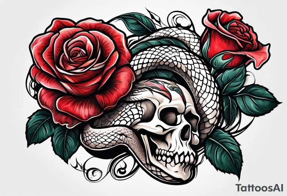 rose from which the head of a snake looks tattoo idea