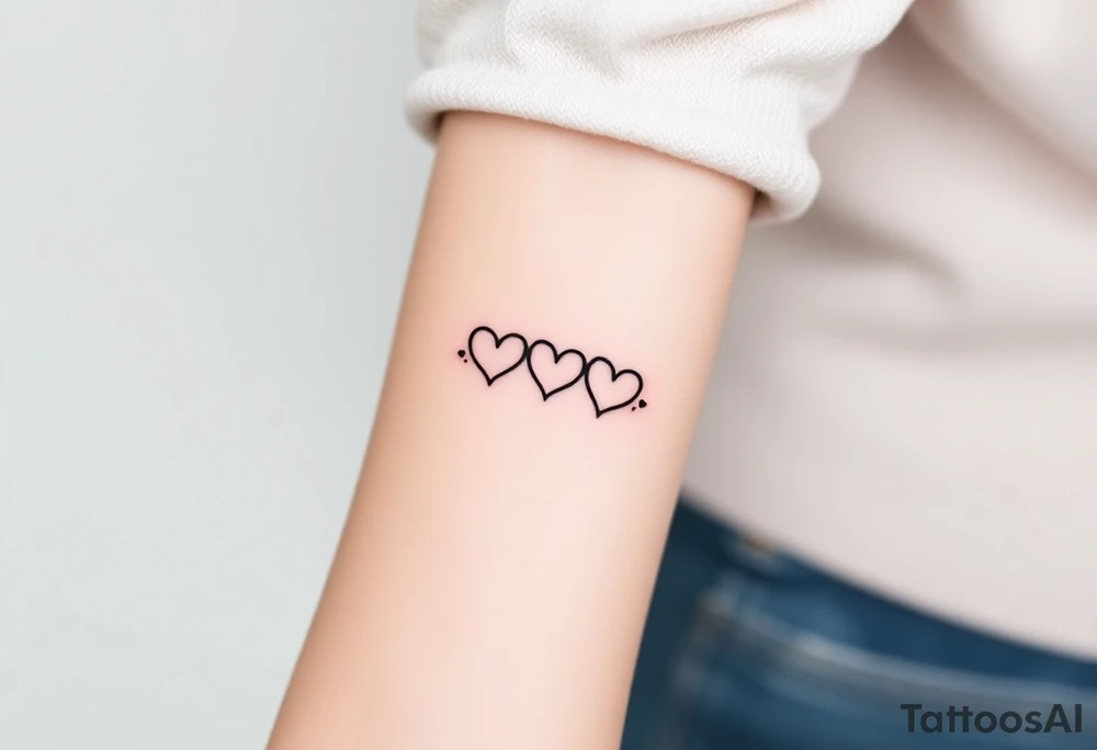A minimalist infinity symbol with three hearts including the family sign tattoo idea