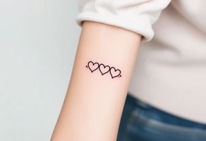 A minimalist infinity symbol with three hearts including the family sign tattoo idea
