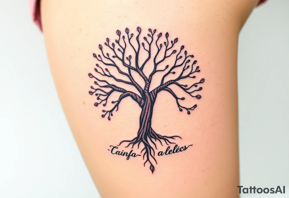 mystical tree of life with a saying underneath tattoo idea
