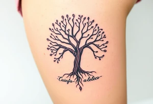 mystical tree of life with a saying underneath tattoo idea