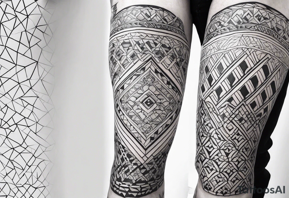 pattern geometric full male leg sleeve tile tattoo idea