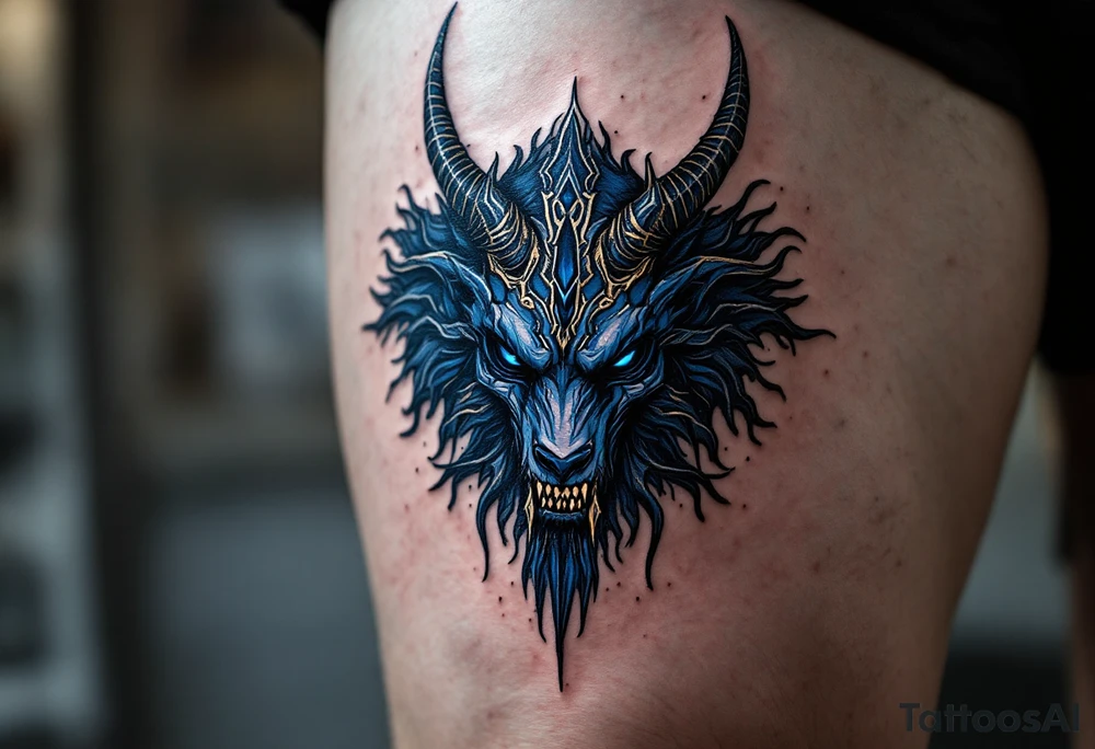 A midnight blue Seth animal head, shrouded in mystery and chaos. tattoo idea
