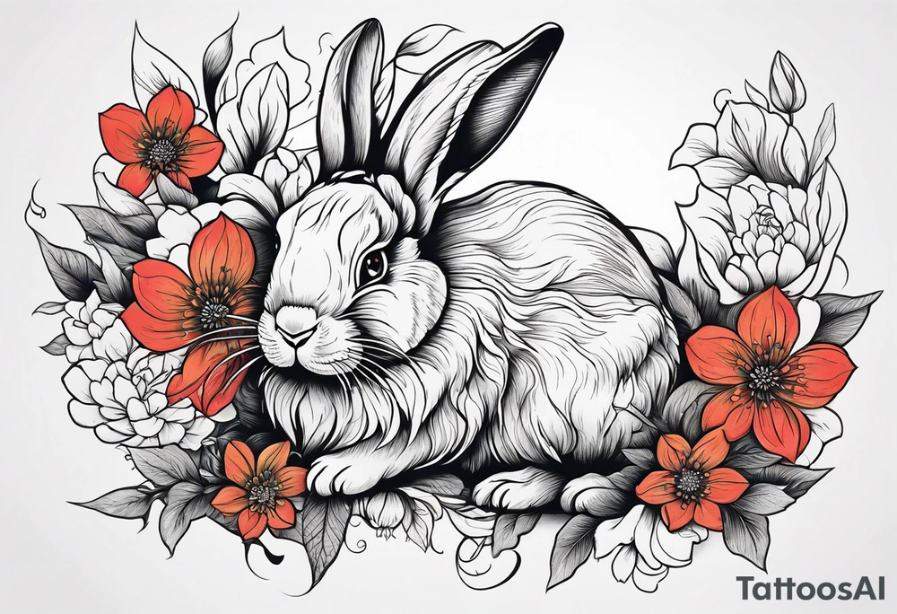 Rabbit and flowers tattoo idea
