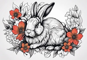 Rabbit and flowers tattoo idea