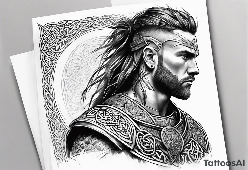 Celtic warrior side profile full body tattoo idea