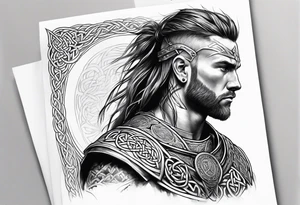 Celtic warrior side profile full body tattoo idea