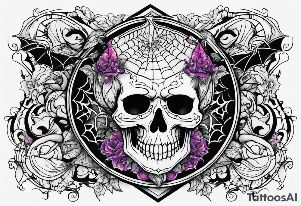 Create a Halloween tattoo with lots of colors and iconic characters tattoo idea