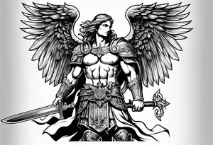 full body saint michael holding a sword tattoo idea