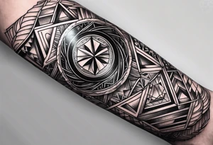 Sleeve on the forearm with a diamond in the middle tattoo idea