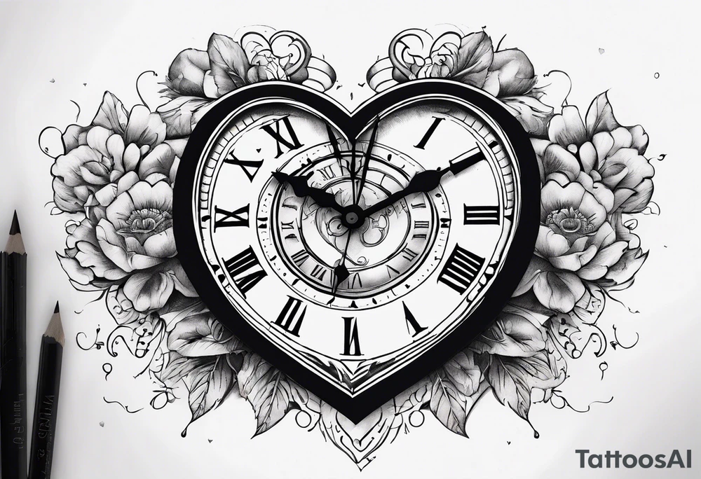 Heart with clock hands on 8 and 5 tattoo idea