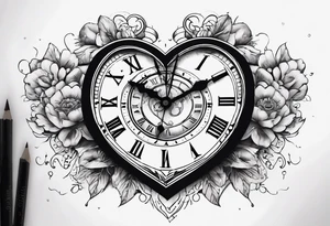 Heart with clock hands on 8 and 5 tattoo idea