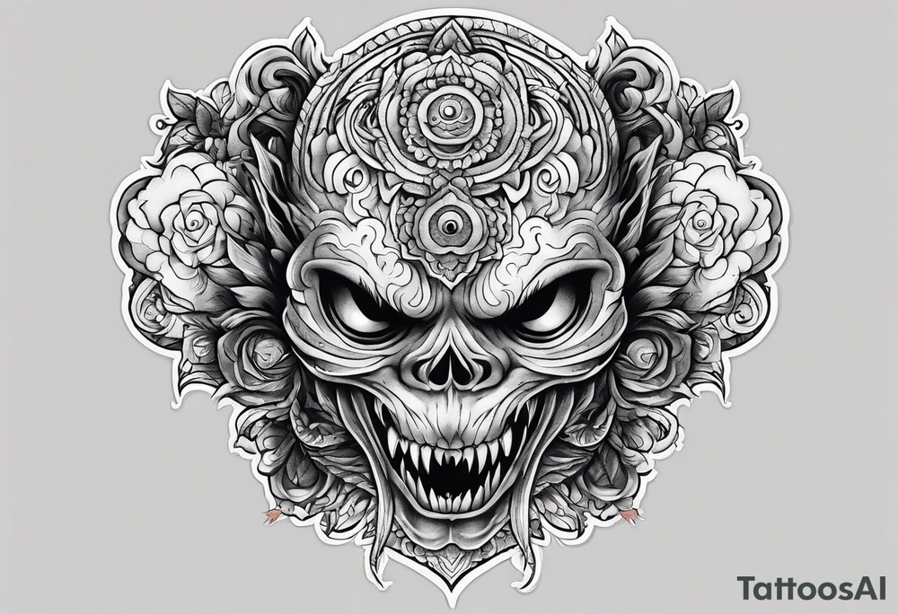 Beautiful Eldridge horror creature thigh tattoo tattoo idea