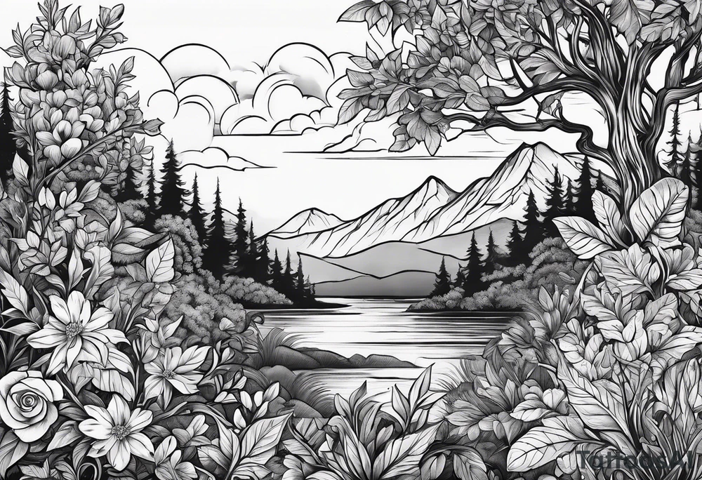 neo traditional foliage tattoo idea