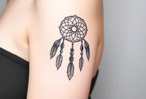 native dreamcatcher with flowing feathers and sacred beads tattoo idea