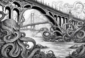 Octopus attacking bridge tattoo idea