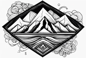 Mountains and big ocean waves  crashing diamond shape tattoo idea