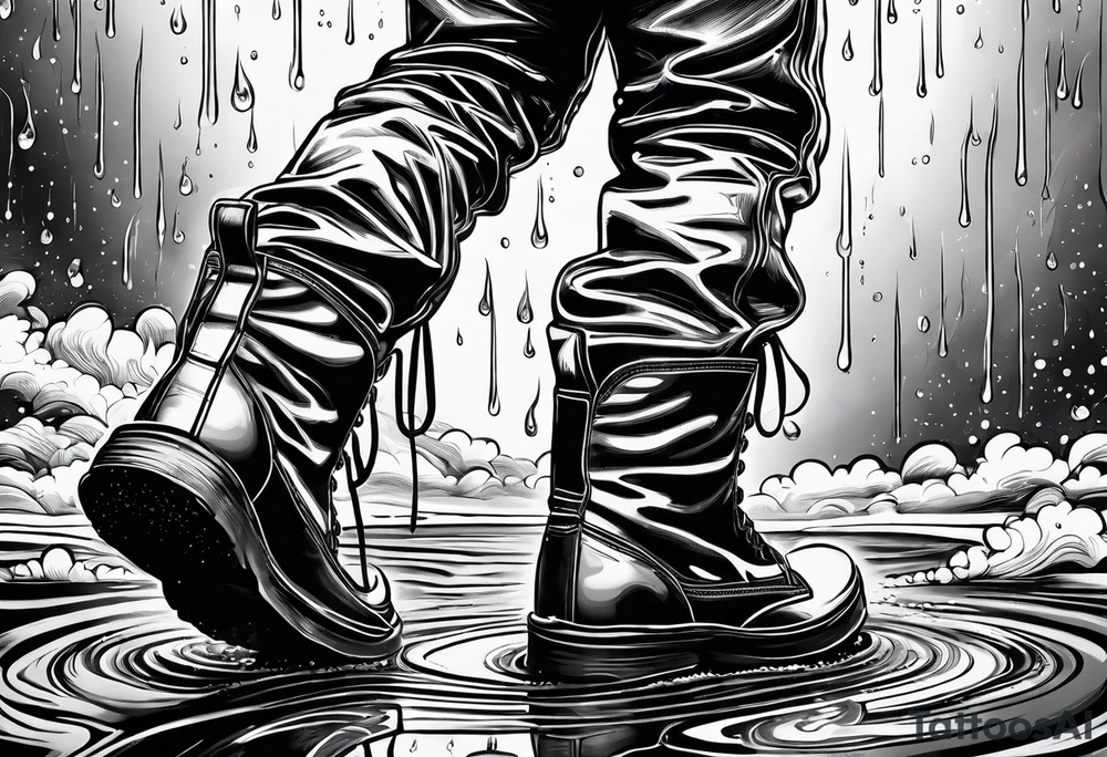 rain puddle under the feet of an astronaut tattoo idea
