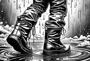rain puddle under the feet of an astronaut tattoo idea