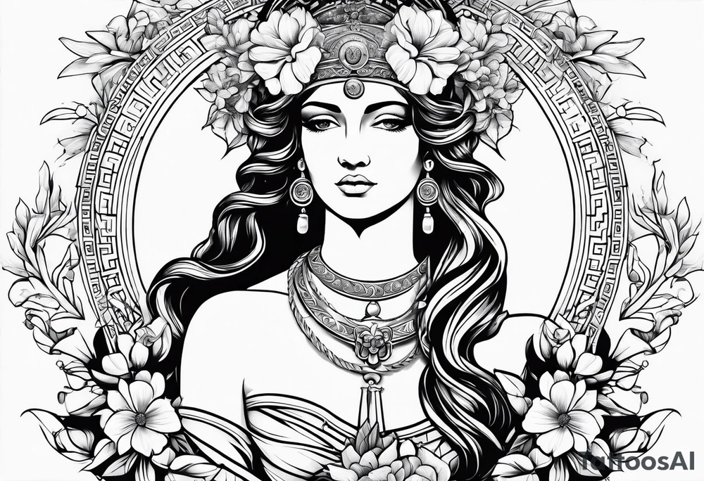 Greek Goddess Themis with flowers tattoo idea