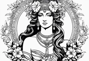Greek Goddess Themis with flowers tattoo idea