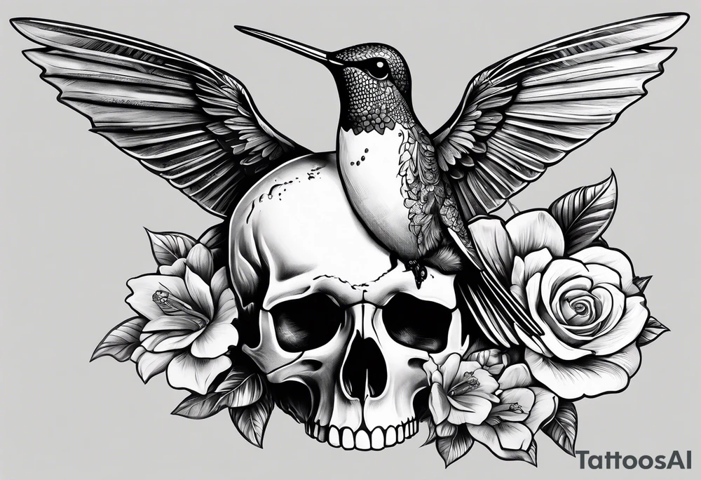 hummingbird, skull, flower, storm clouds tattoo idea hummingbird, skull, flower, storm clouds tattoo idea