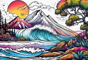 Beach and mountains tattoo idea