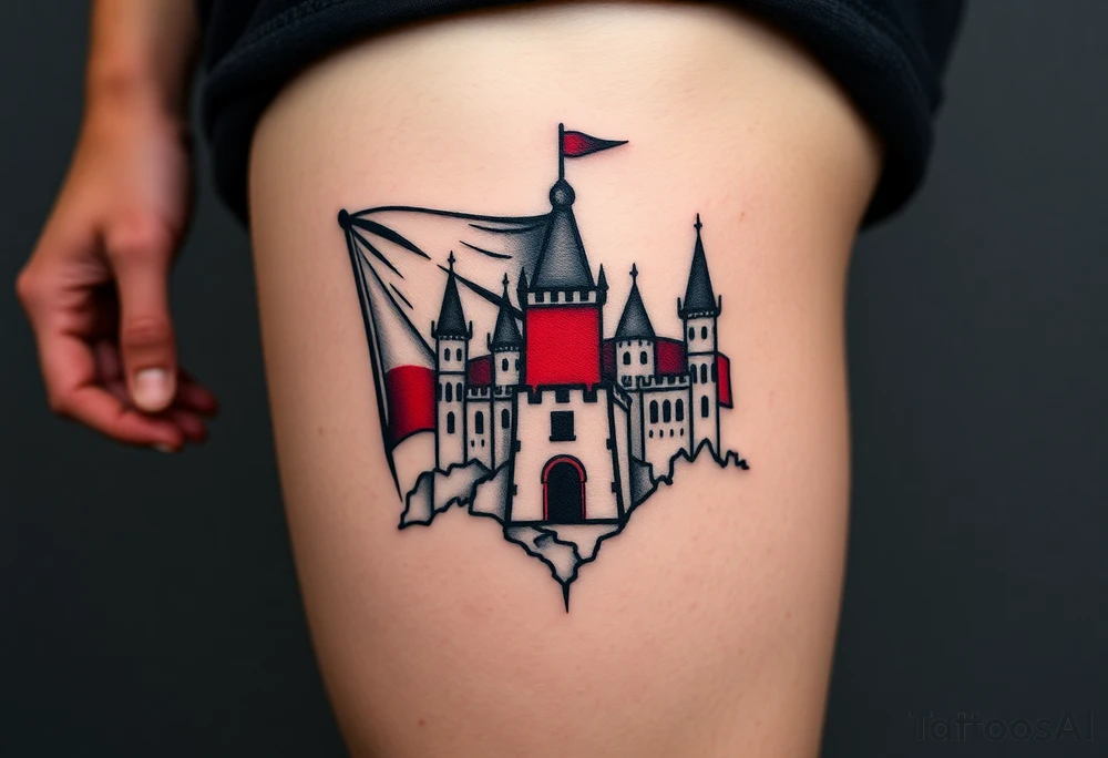 A Czech flag waving behind a medieval castle tattoo idea