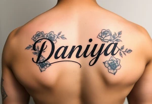 Daniya singleton name with roses around it tattoo idea