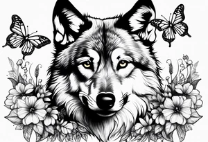 Wolf puppy and butterflies tattoo idea