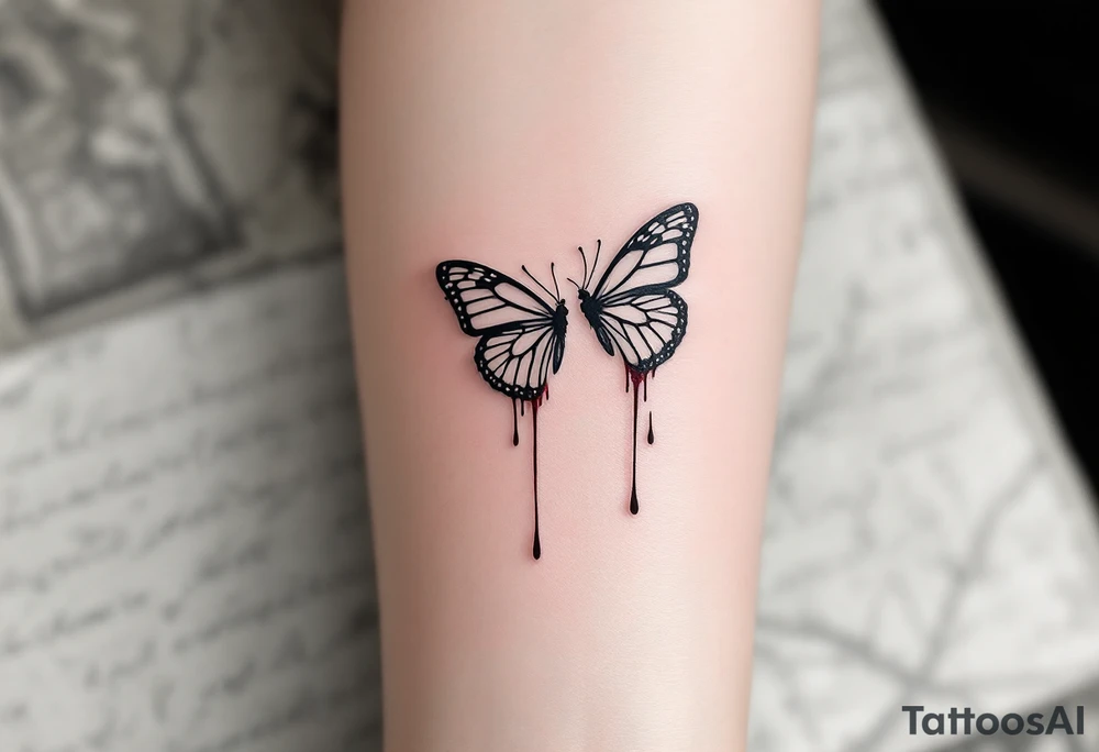 Two butterflyes with blood driping tattoo idea