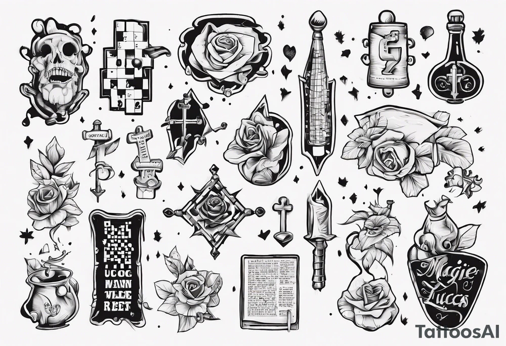 The words Maggie and Lucas in a crossword puzzle tattoo idea