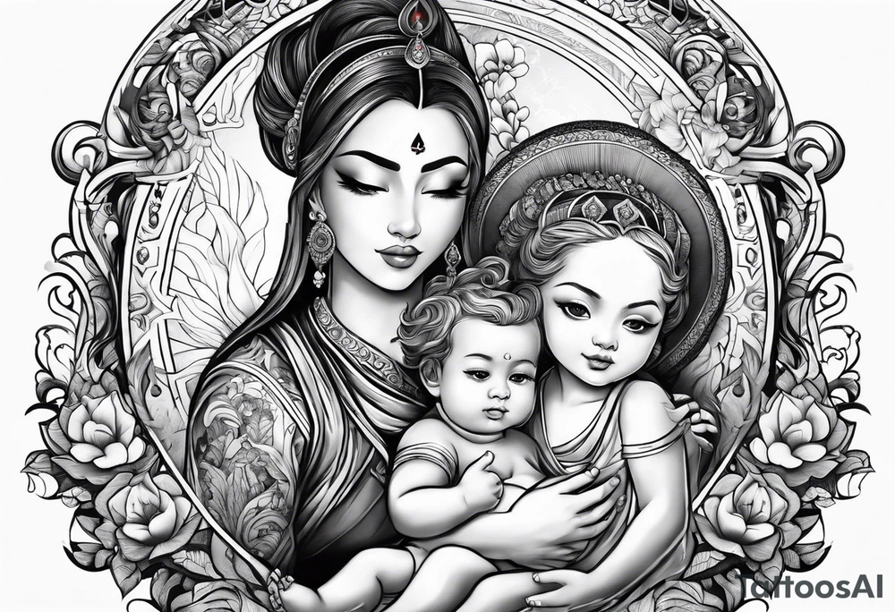 Monn with a child sitting on it tattoo idea