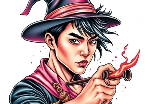 Handsome Asian young guy is a witch fighter tattoo idea