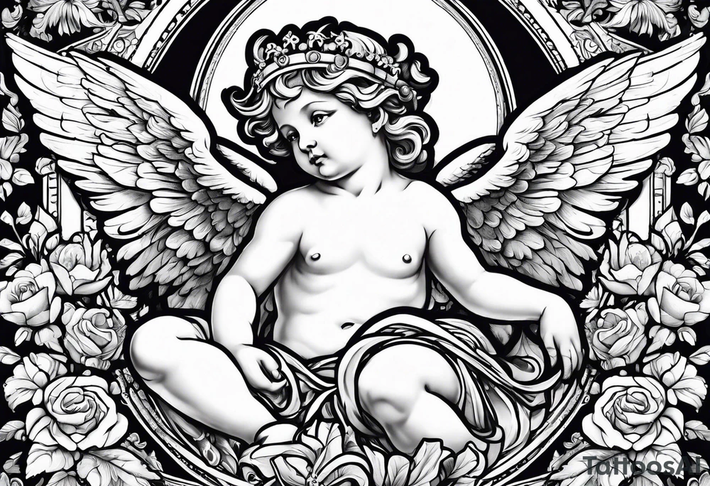 Flying Cherub renaissance style tattoo idea