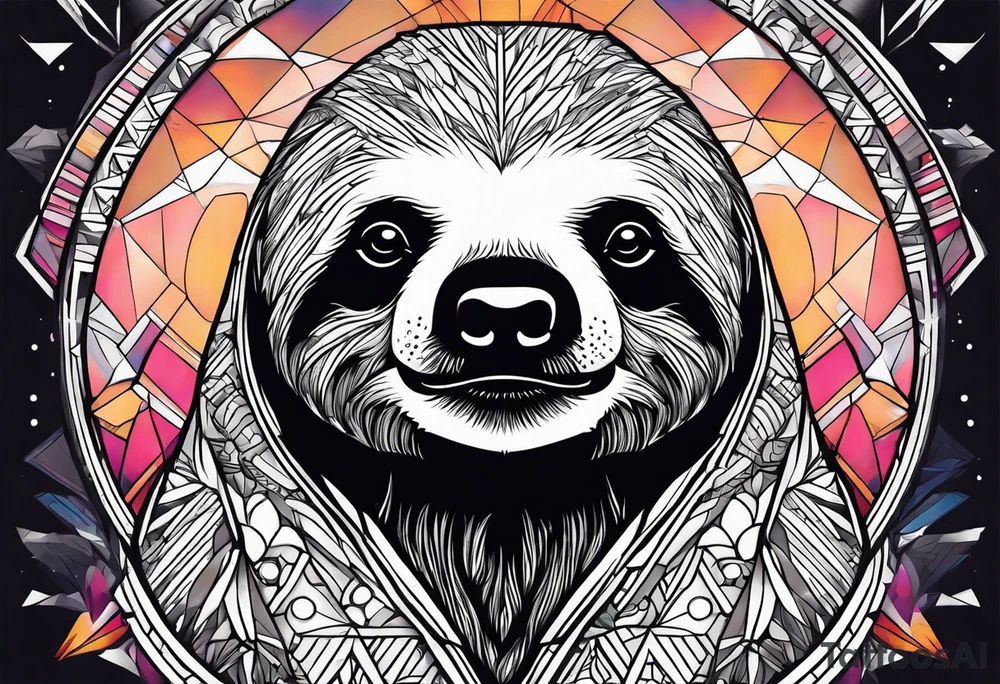 Abstract color hanging sloth tattoo idea