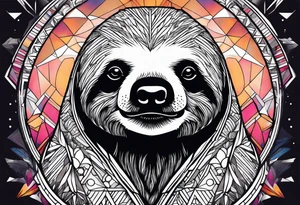 Abstract color hanging sloth tattoo idea