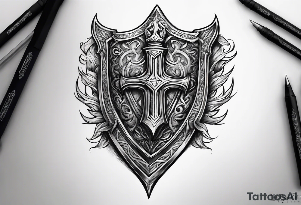 Valhalla shield fire sword tattoo idea